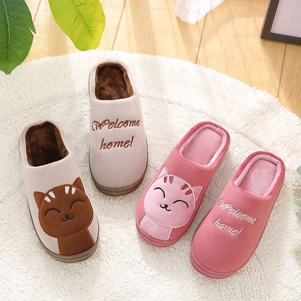 women warm plush slippers female couple shoes female comfort cat animal ladies slip on winter slipper woman plus size 36-45 y201026, Black